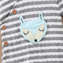 STYLISH FOX APPLIQUED STRIPED HOODED JUMPSUIT FOR BABIES