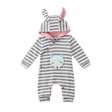 STYLISH FOX APPLIQUED STRIPED HOODED JUMPSUIT FOR BABIES