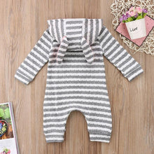 STYLISH FOX APPLIQUED STRIPED HOODED JUMPSUIT FOR BABIES