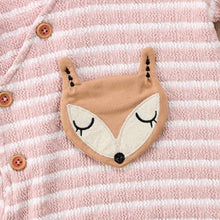 STYLISH FOX APPLIQUED STRIPED HOODED JUMPSUIT FOR BABIES