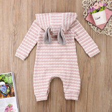 STYLISH FOX APPLIQUED STRIPED HOODED JUMPSUIT FOR BABIES