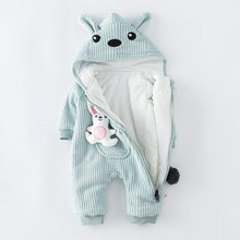RABBIT APPLIQUED STRIPED HOODED JUMPSUIT FOR BABIES